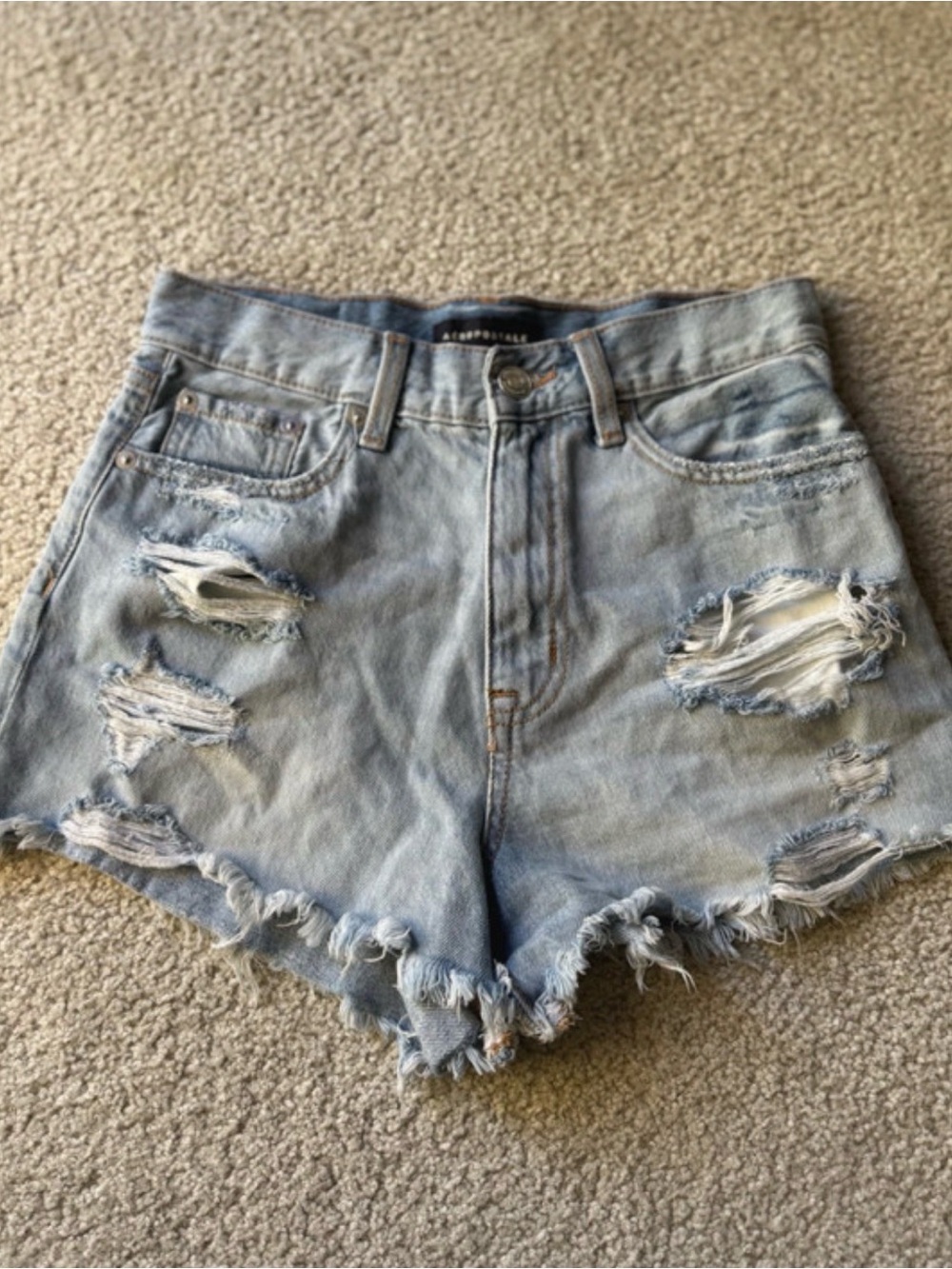 Aeropostale Light Blue Distressed High-Rise Denim Shorts sexy casual